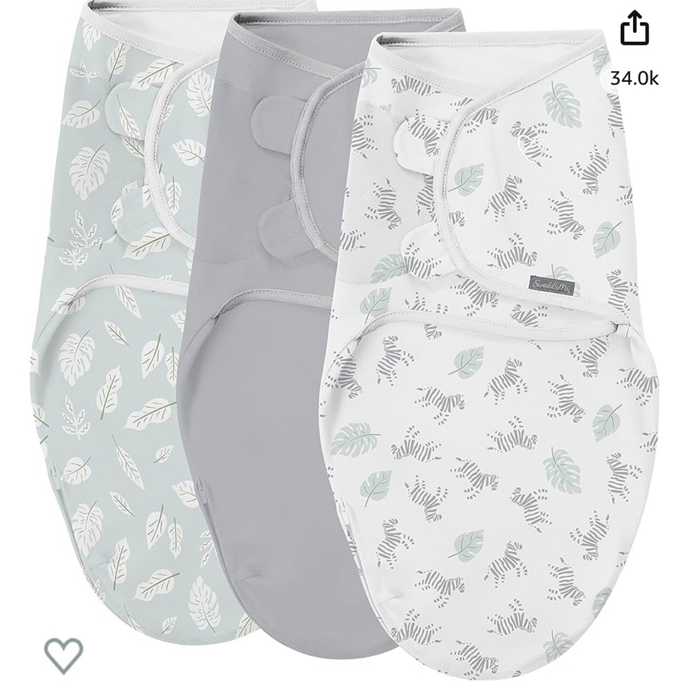 SwaddleMe 3-Pack Infant Sleep Sacks in Gray, Mint, and White Leaf Print